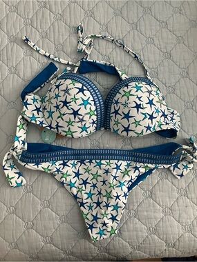 Calzedonia Cobey Starfish Print Push-Up Bikini Set - Blue & Green